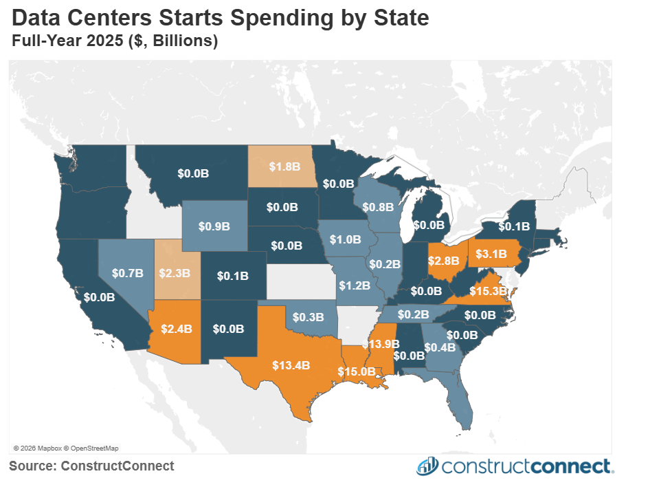 February 2026 Data Center Report After Record Growth The Outlook For Data Center State Map C2026 Feb 2026 